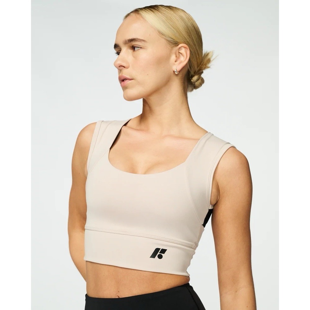 Forme Sports Bra Colorblock Beige Black M Wireless Stretch Pullover RN#158255